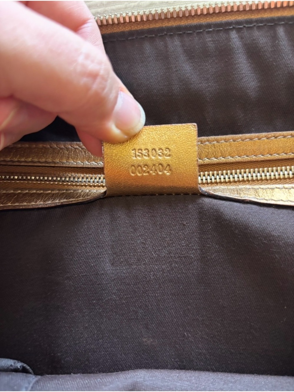 Gucci Metallic Gold Shoulder Bag with Canvas Strap - Picture 6 of 12